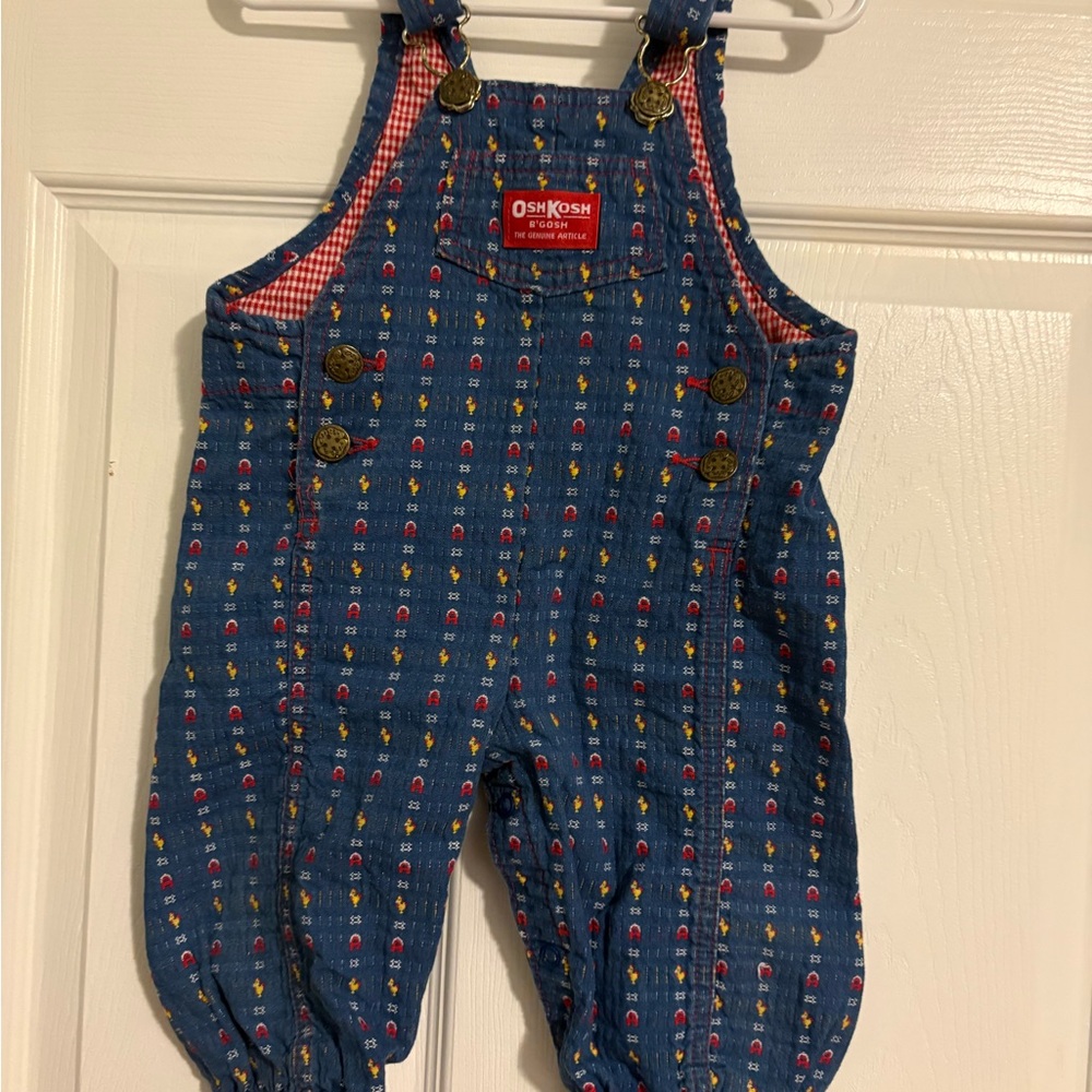 Vintage OshKosh B'gosh Farm Patterned Blue Overalls